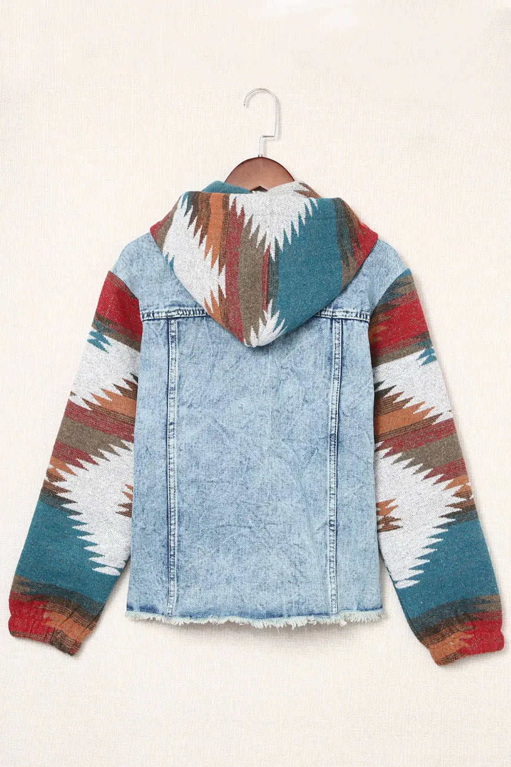 Drawstring Hooded Pocketed Denim Jacket by Partner Label