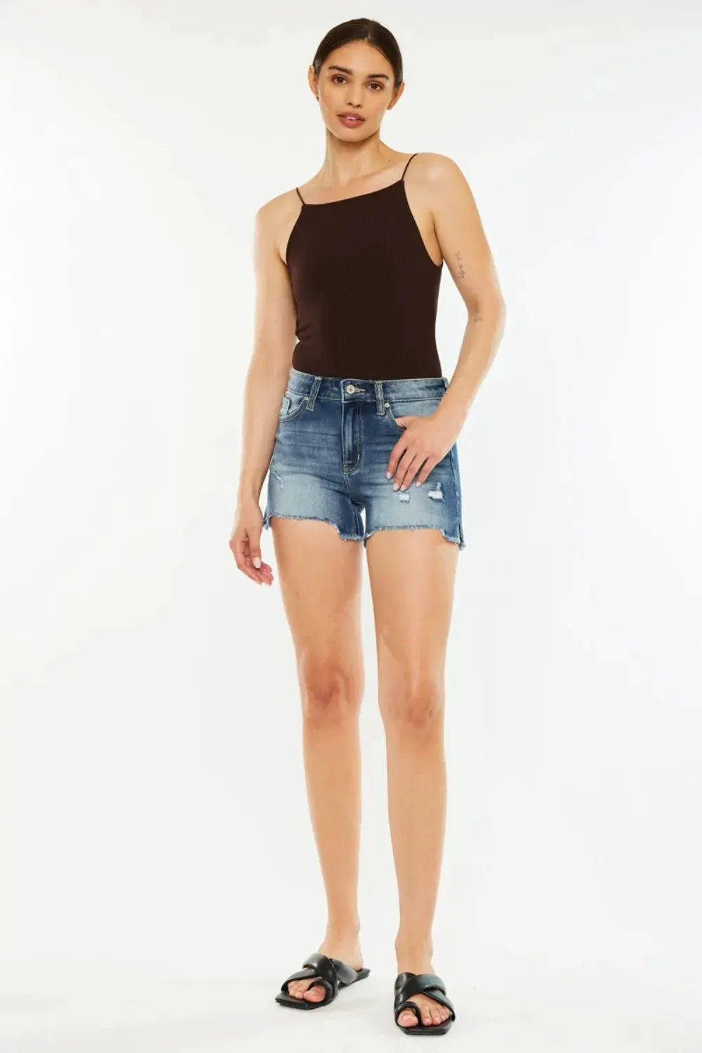 Kancan High Waist Raw Hem Denim Shorts by Kancan