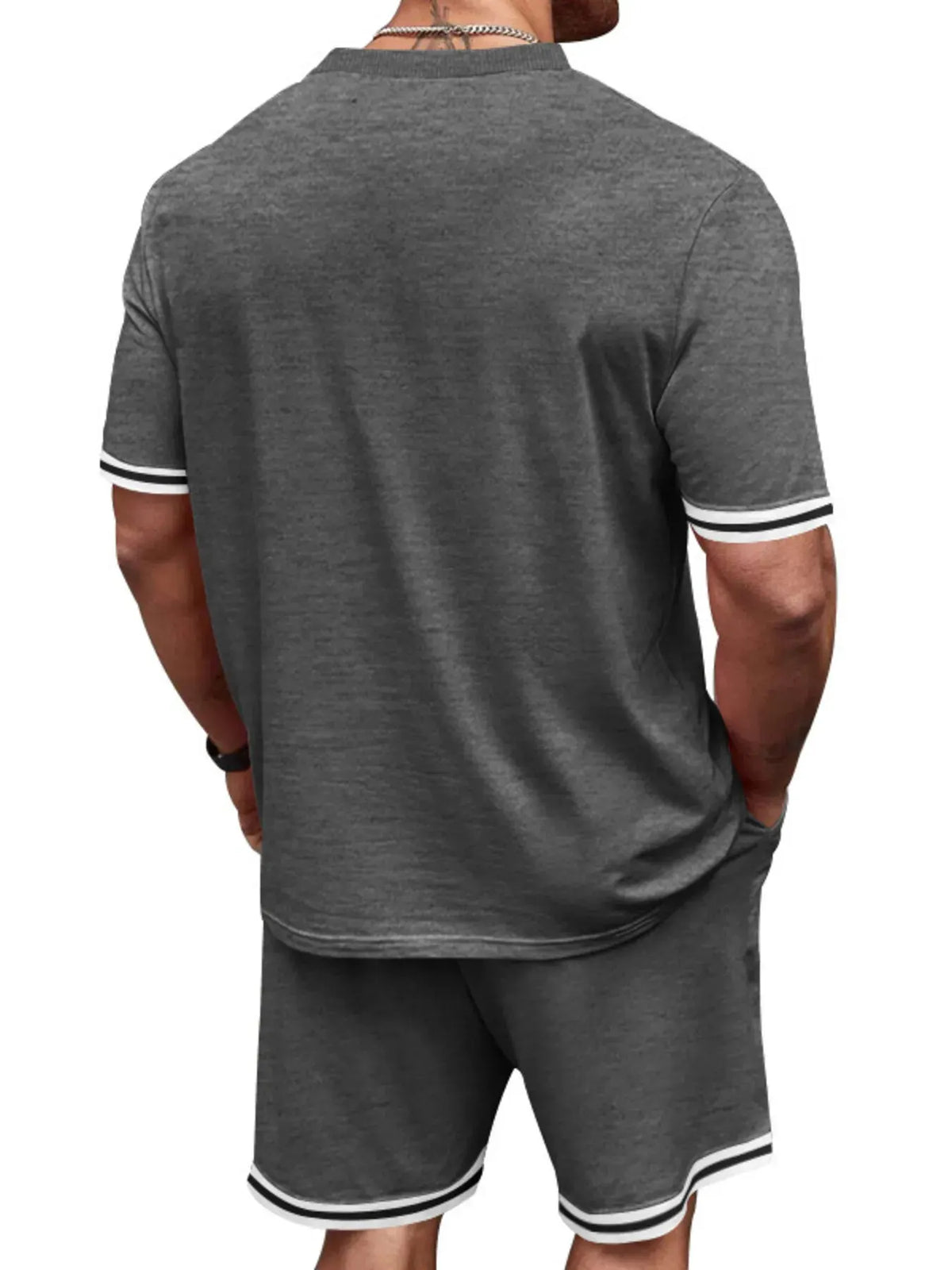 Men's Full Size Striped Short Sleeve Tee and Shorts Set Plus Size by Trendsi