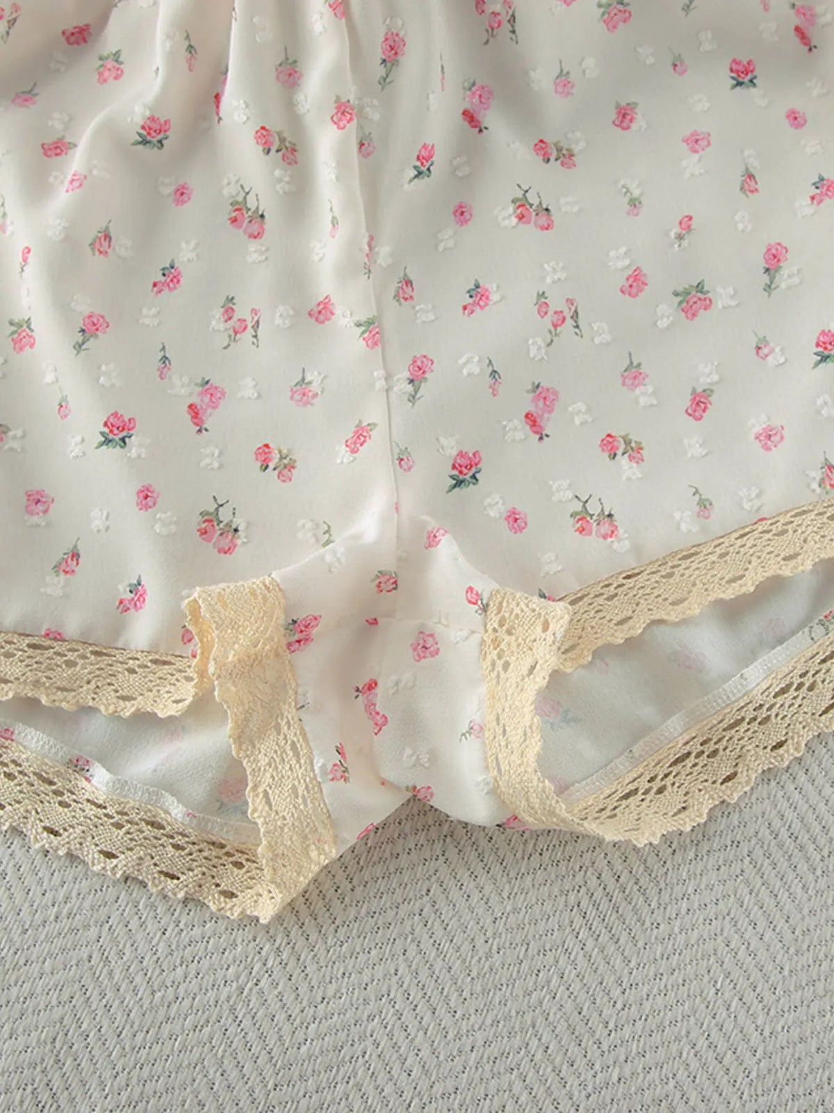 Floral Print Lace Trim Cami and Shorts Set by Partner Label