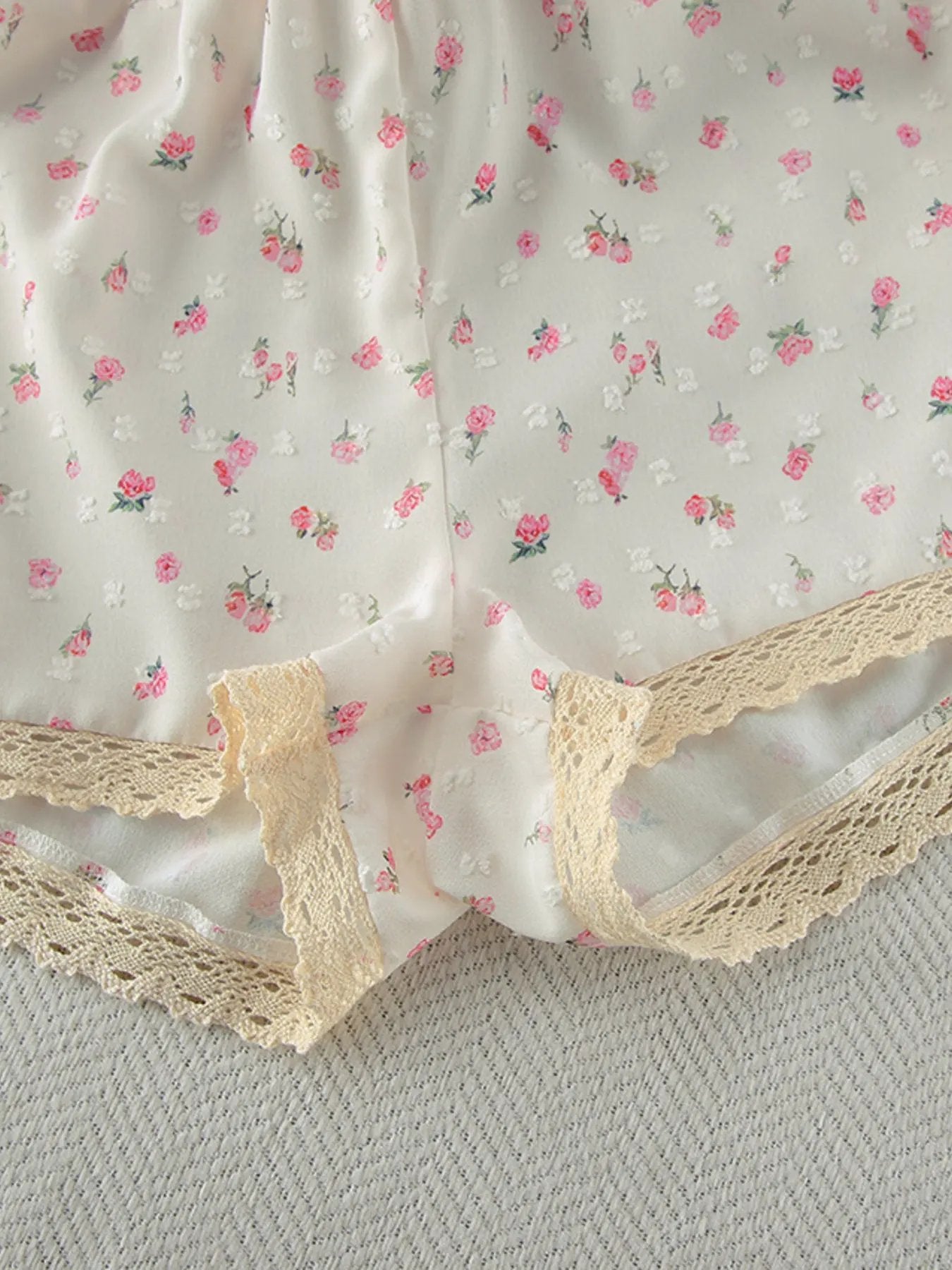 Floral Print Lace Trim Cami and Shorts Set by Partner Label