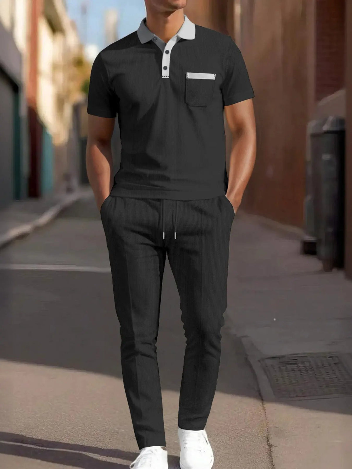 Men's Full Size Short Sleeve Polo and Pants Set Plus Size by Trendsi