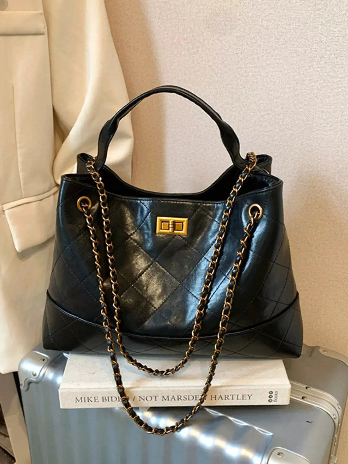 Quilted Leather Chain Strap Crossbody Bag by Partner Label