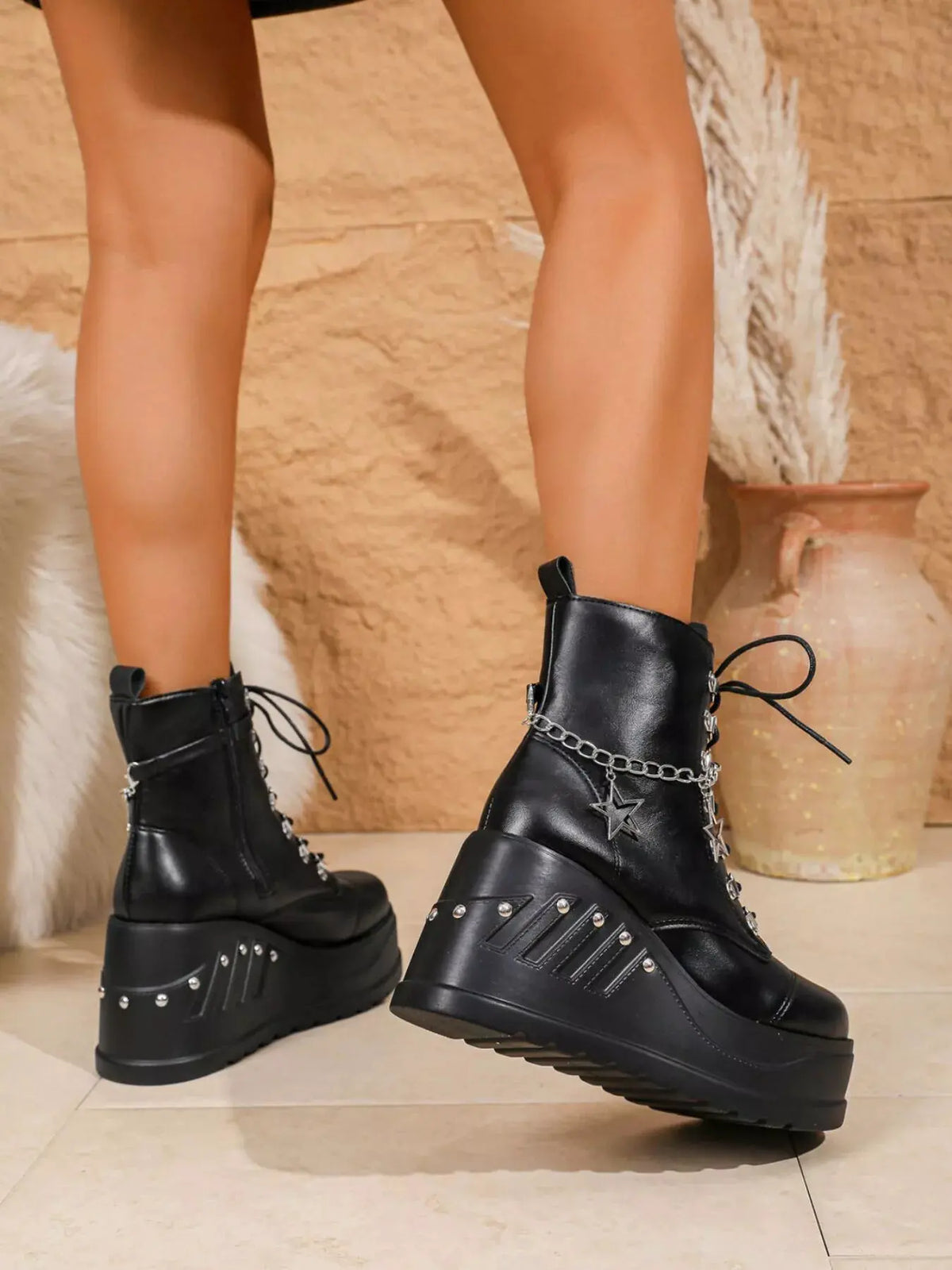 Round Toe Platform Wedge Boots by Partner Label