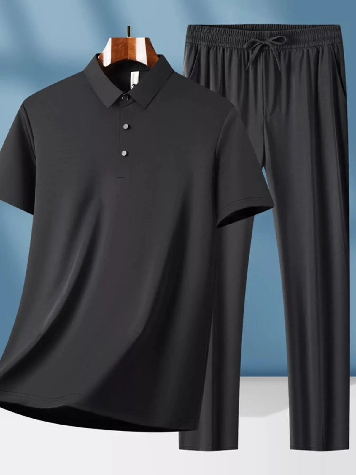 Men's Plus Size Button Detail Short Sleeve Top and Pants Set by Trendsi