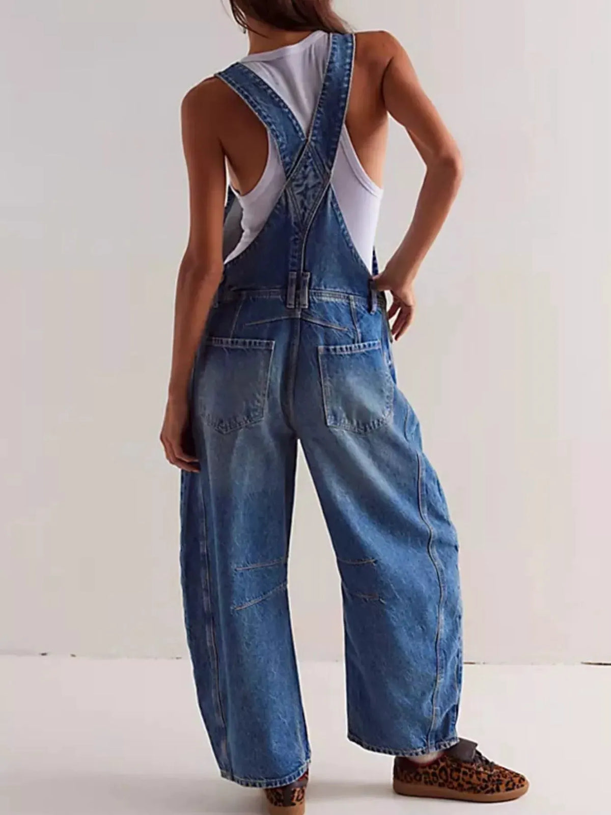 Wide Strap Wide Leg Denim Overalls by Partner Labels