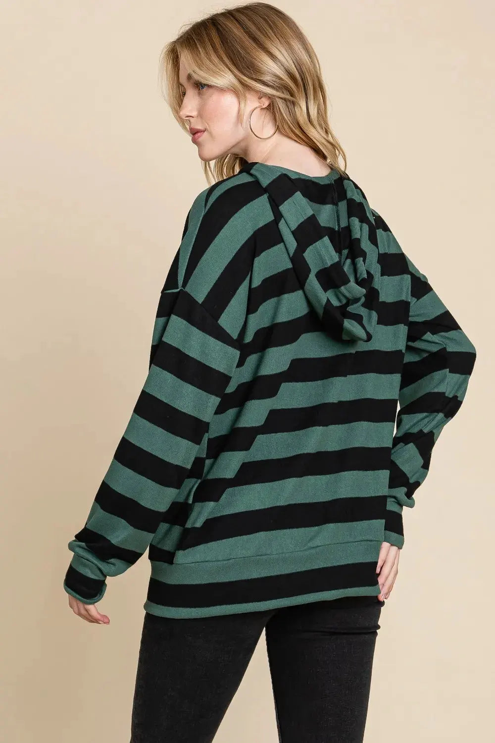 BOMBOM Drawstring Striped Dropped Shoulder Hoodie by BOMBOM