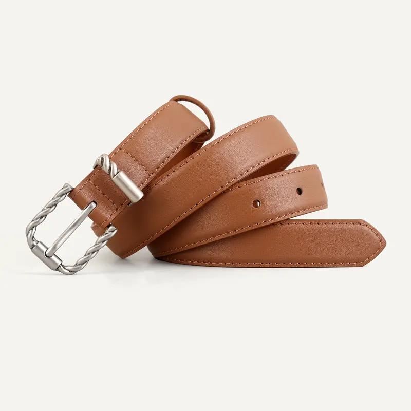 Leather Belt with Twisted Buckle by Trendsi