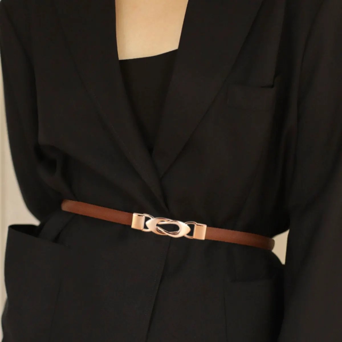 Skinny Leather Belt with Interlocking Buckle by Trendsi