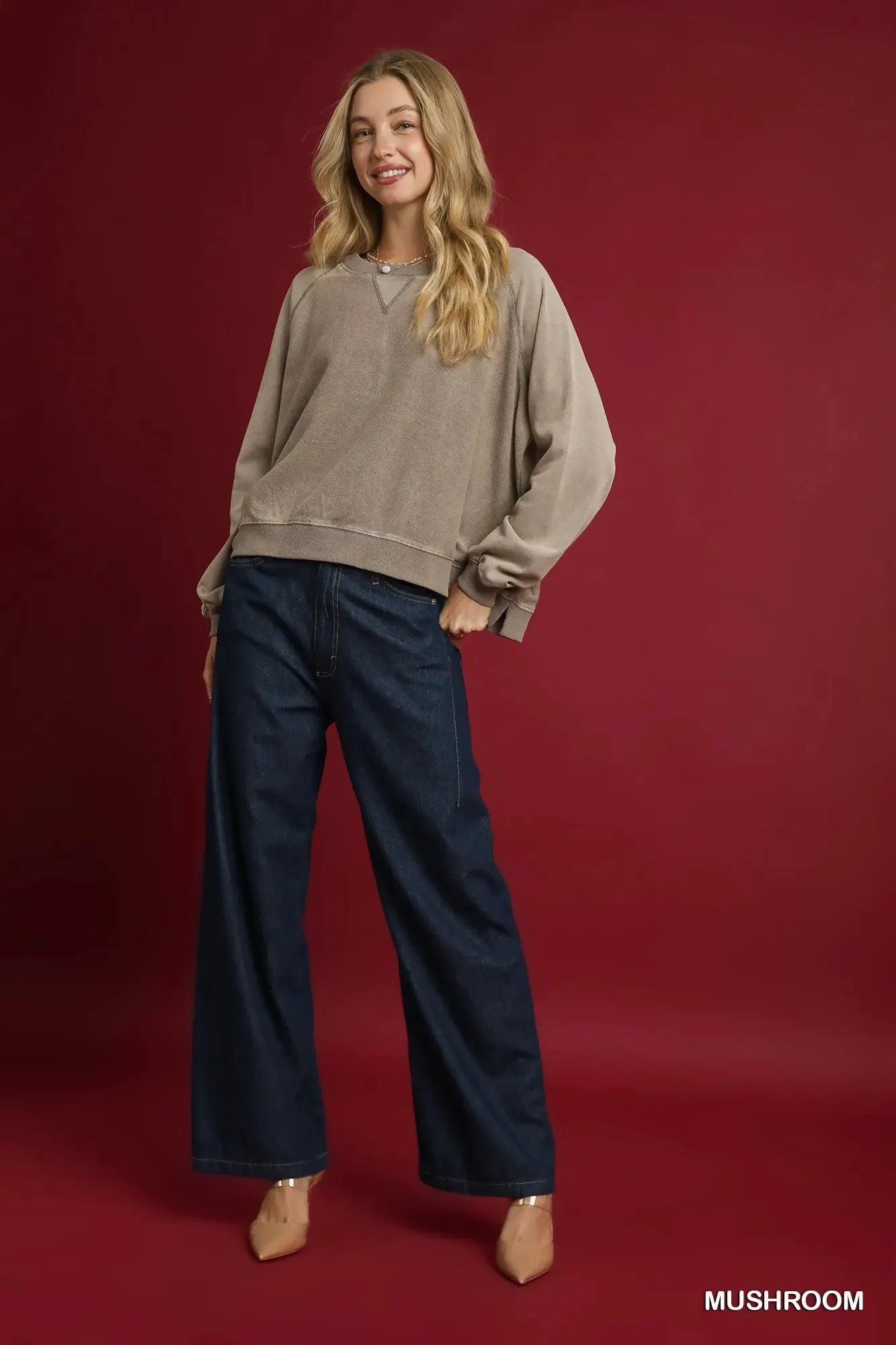 Umgee Mineral Wash French Terry Sweatshirt by Umgee