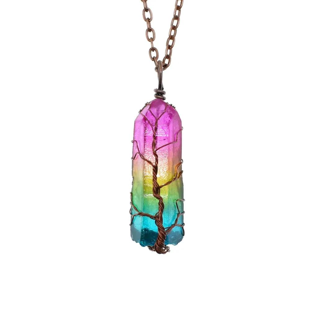 Hot Selling Stone Crystal Pillar Tree Of Life Pendant Ins Fashion Necklace by Maiden-Art