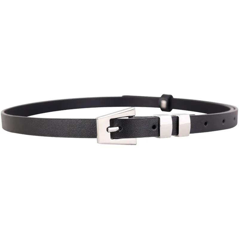 Skinny Leather Belt with Silver Buckle by Trendsi
