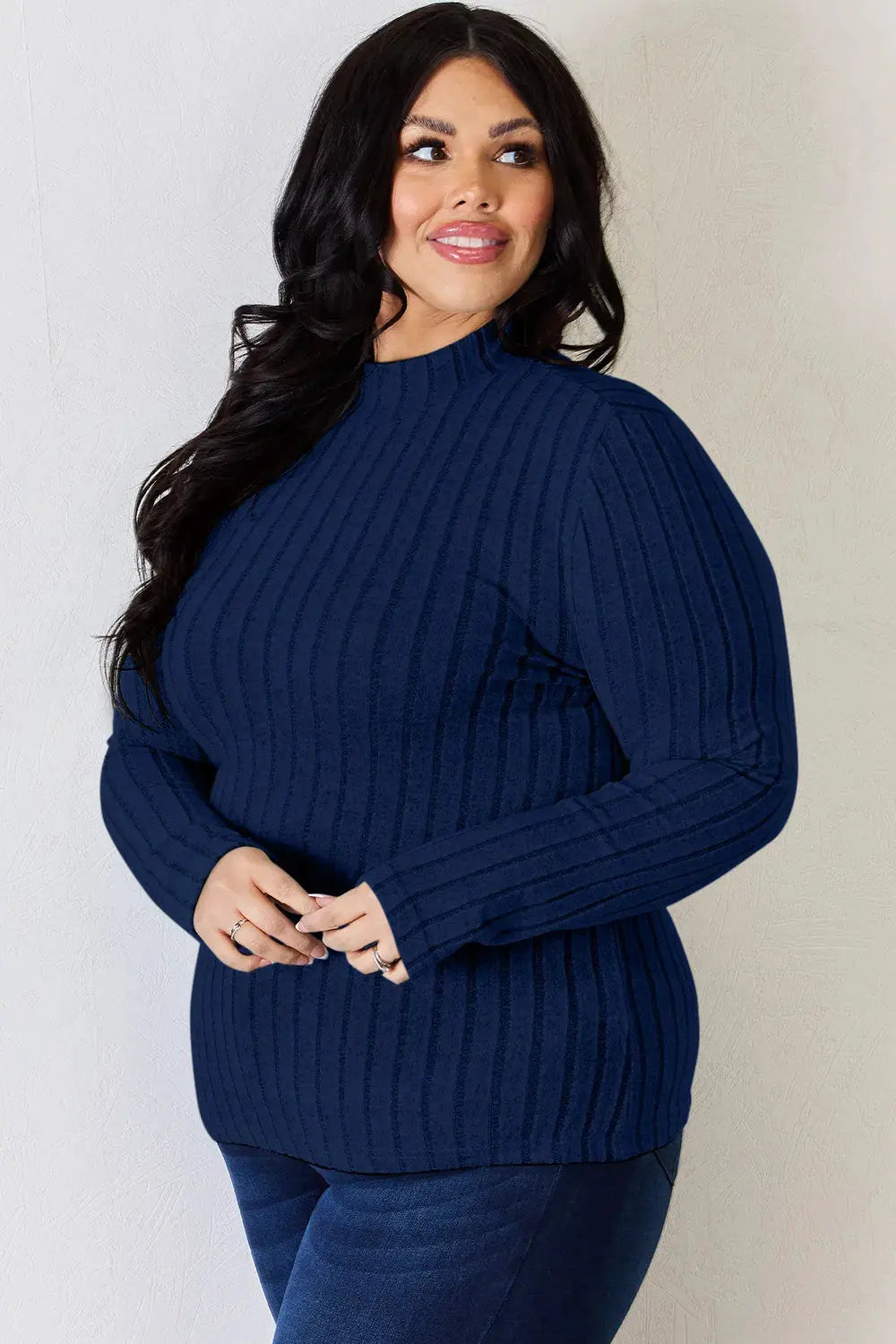 Basic Bae Full Size Ribbed Mock Neck Long Sleeve T-Shirt by Basic Bae