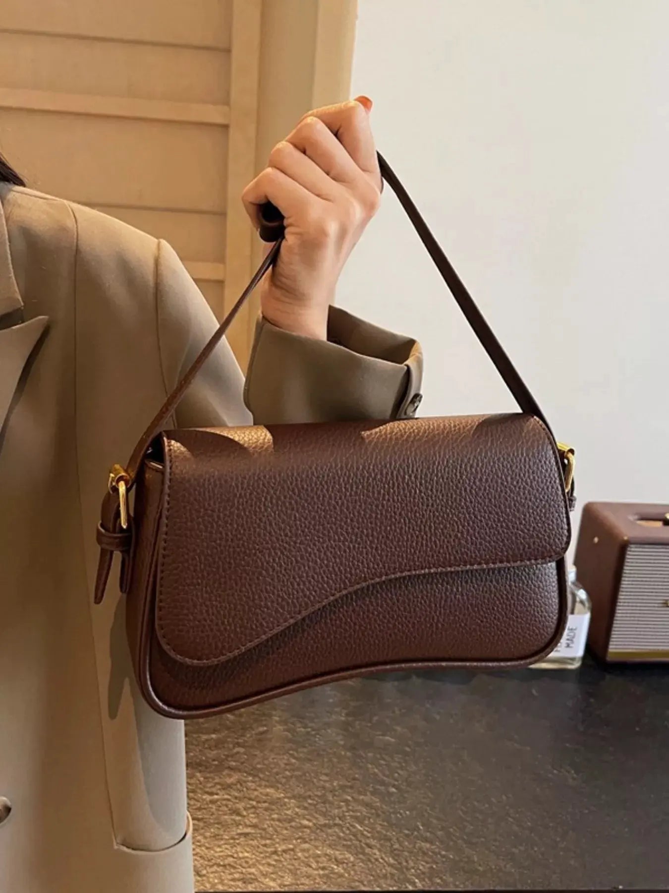Solid Color Leather Crossbody Bag by Partner Label