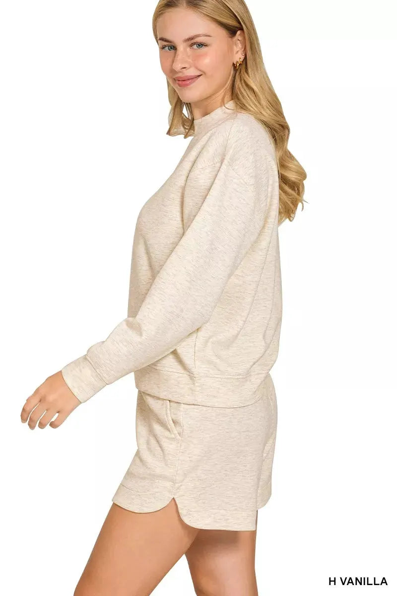 Zenana Scuba Long Sleeve Sweatshirt and Shorts Set by Zenana