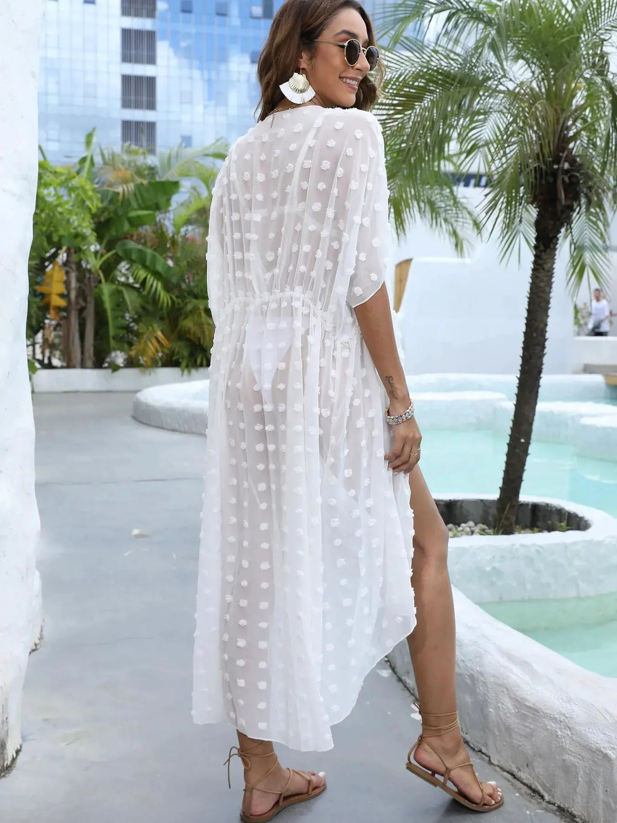 Swiss Dot Sheer Beach Cover Up Maxi Dress by Partner Label