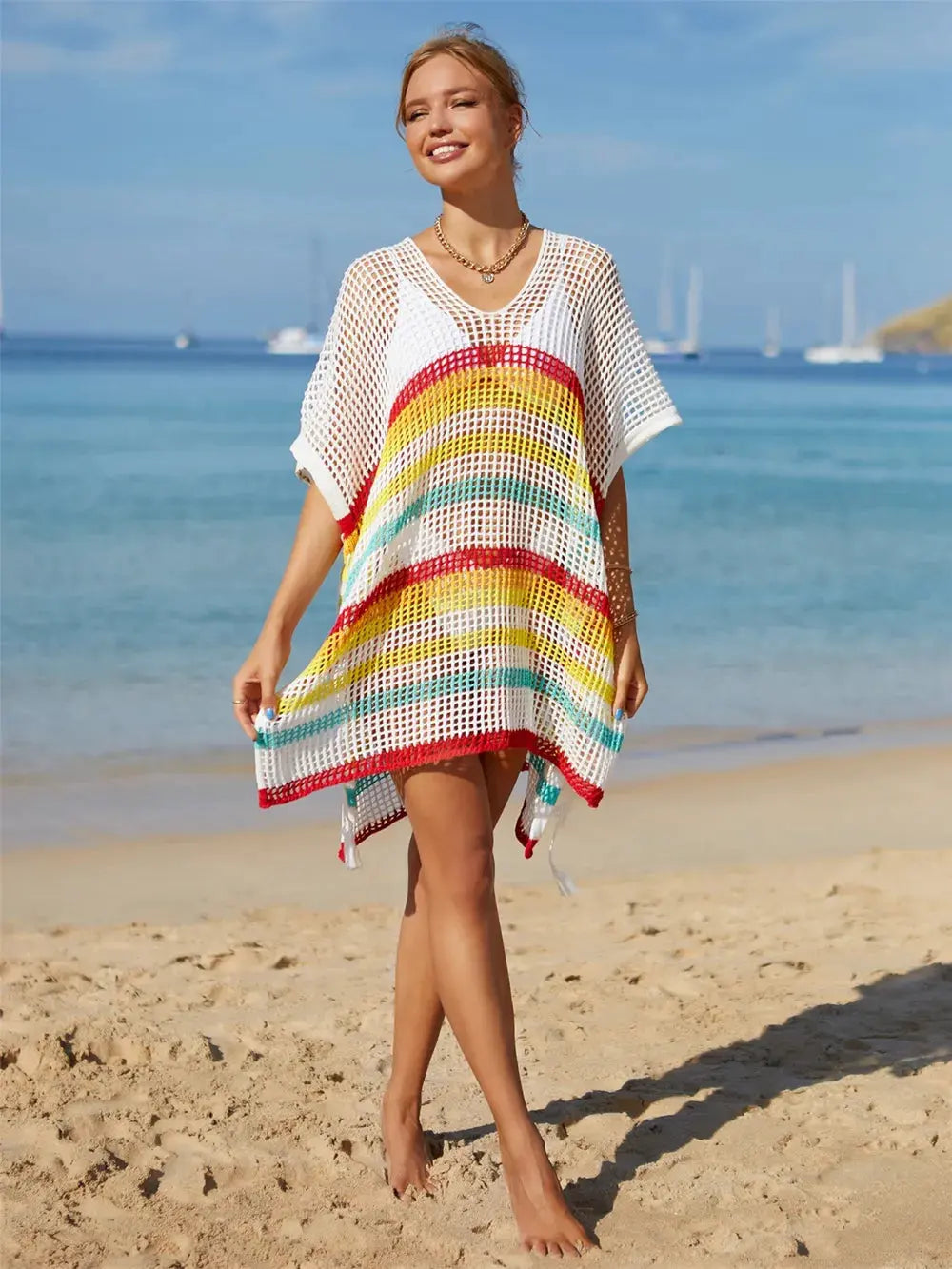 Angel Wings Cutout Striped Cover-Up with Tassel by Partner Labels