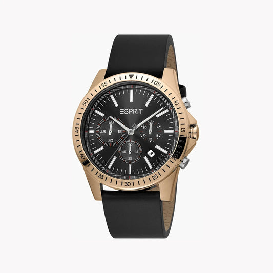 Esprit Men's Black Leather Watch, Black Dial | Es1g066m0025 by ESPRIT