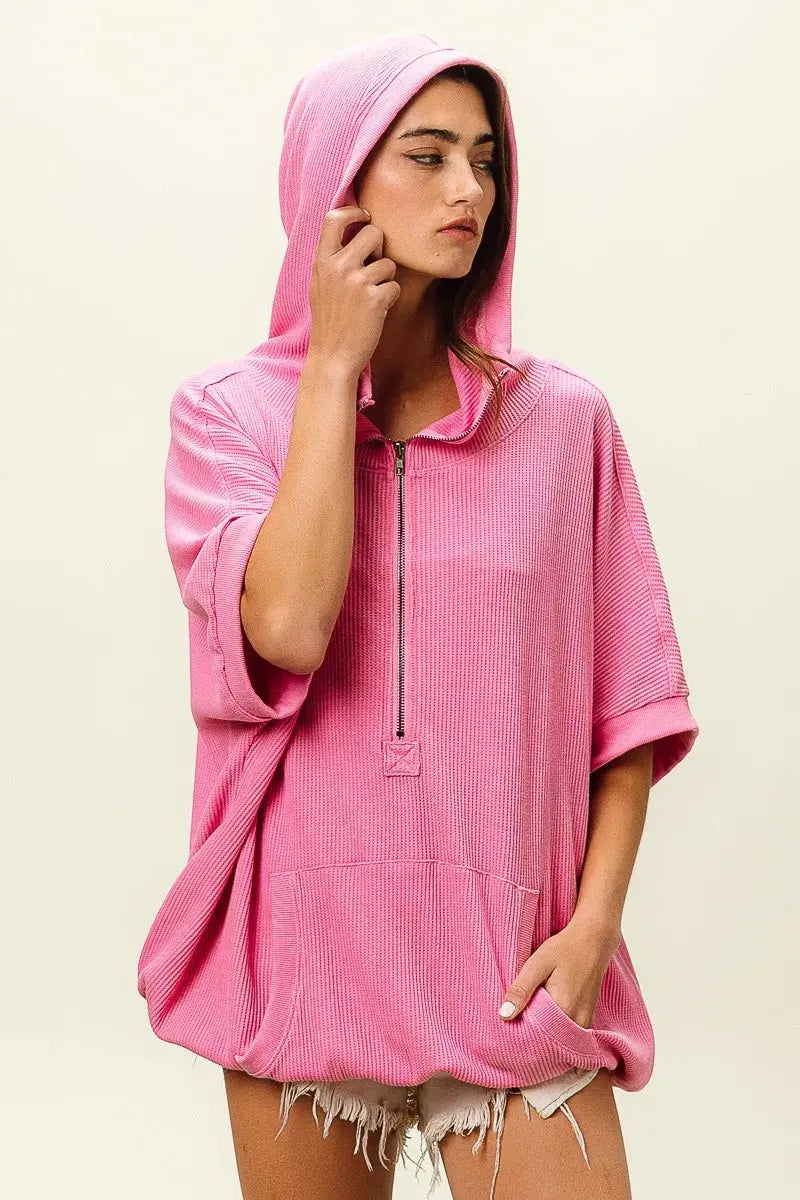 BiBi Vintage Washed Waffle Thermal Hoodie by BiBi