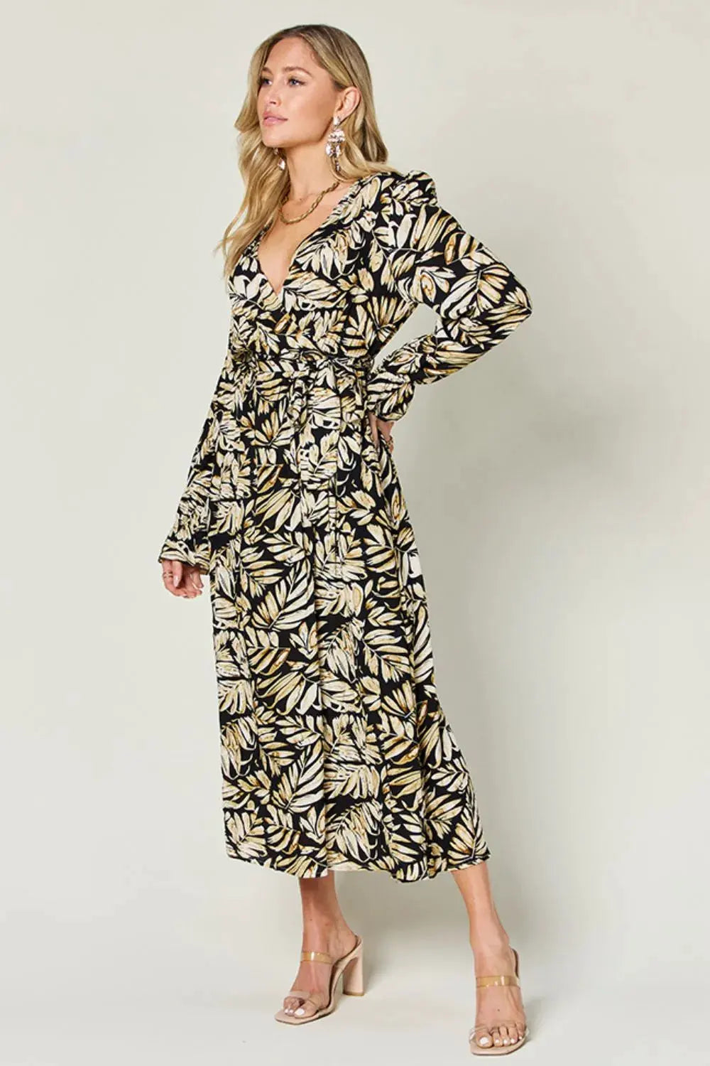 Double Take Full Size Tie Back Flounce Sleeve Dress by Double Take