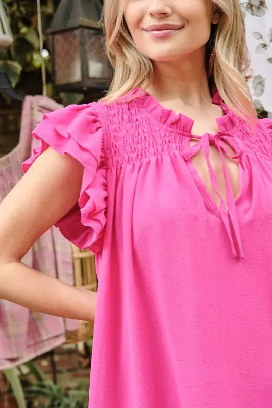 And The Why Ruffle Shoulder Smocked Detailed Dress by And The Why