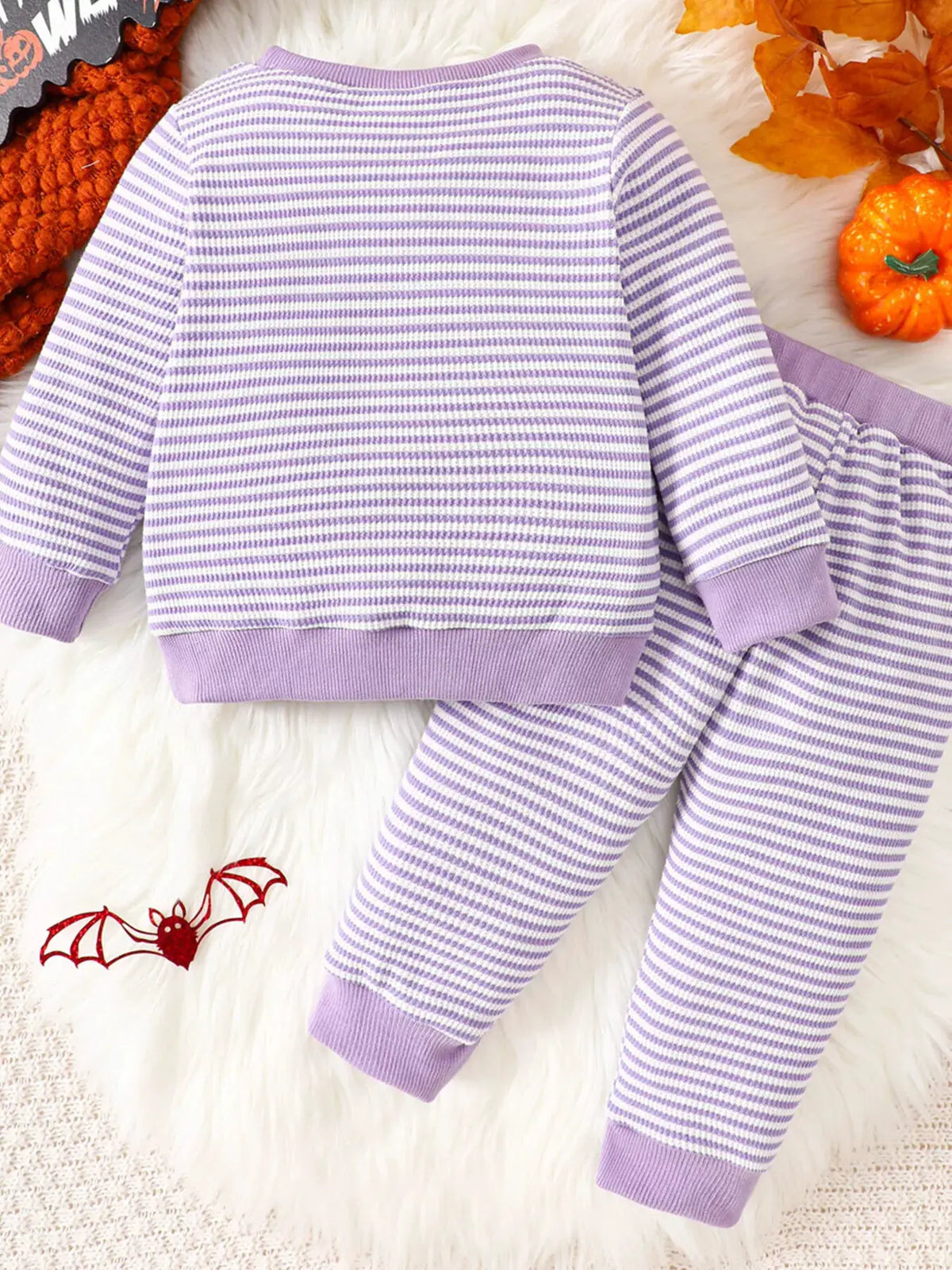 Children's Halloween Pumpkin Striped Long Sleeve Pajama Set by Trendsi