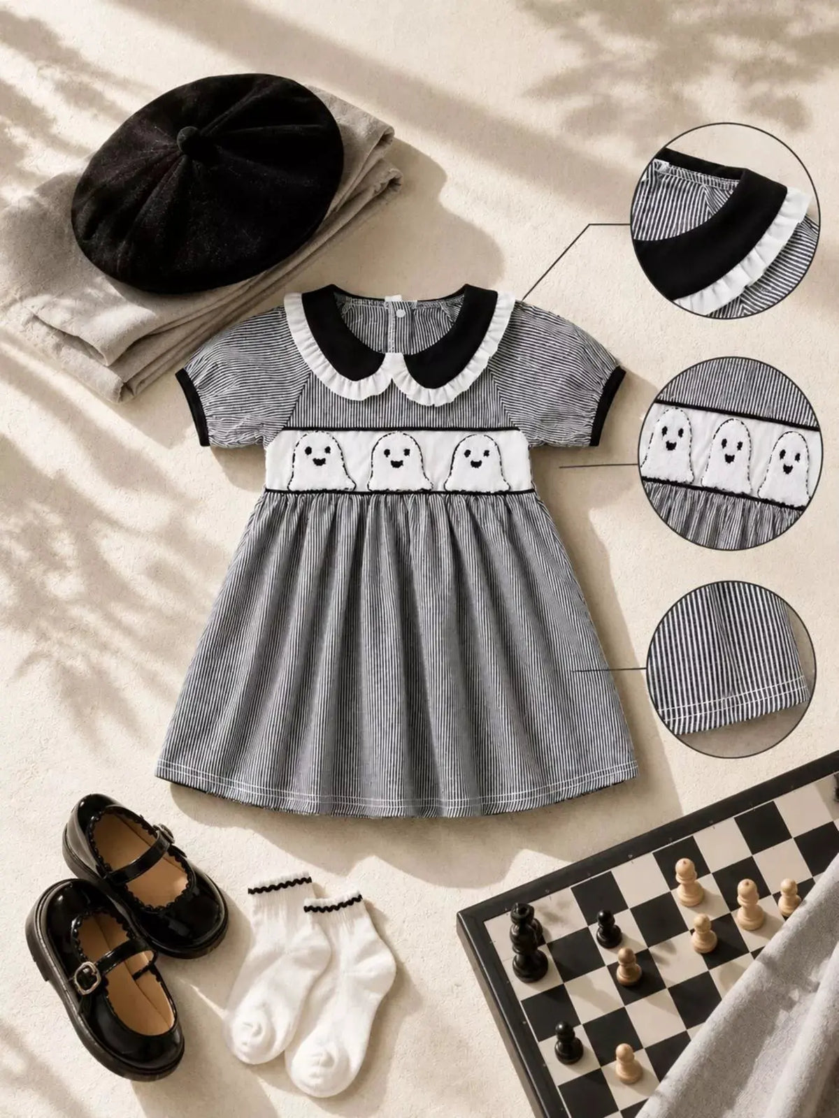 Children's Halloween Ghost Smocked Gingham Dress by Trendsi