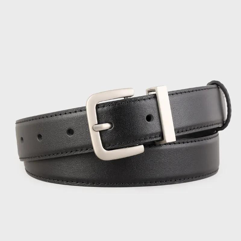 Classic Leather Belt with Silver Buckle by Trendsi