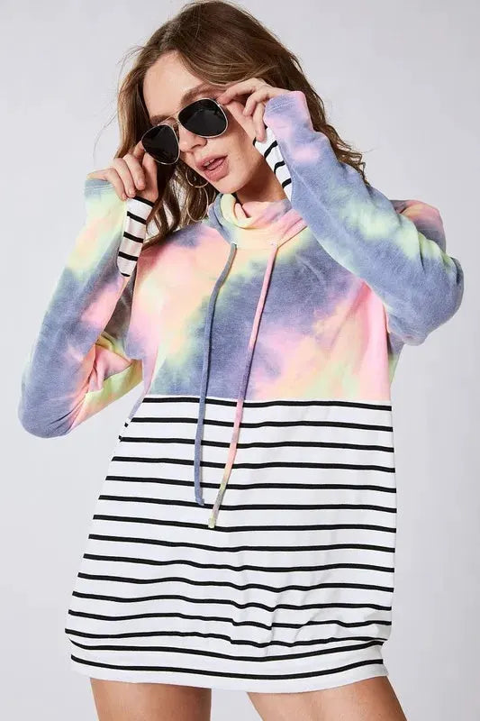 BiBi Tie Dye French Terry Cowl Neck Top by BiBi