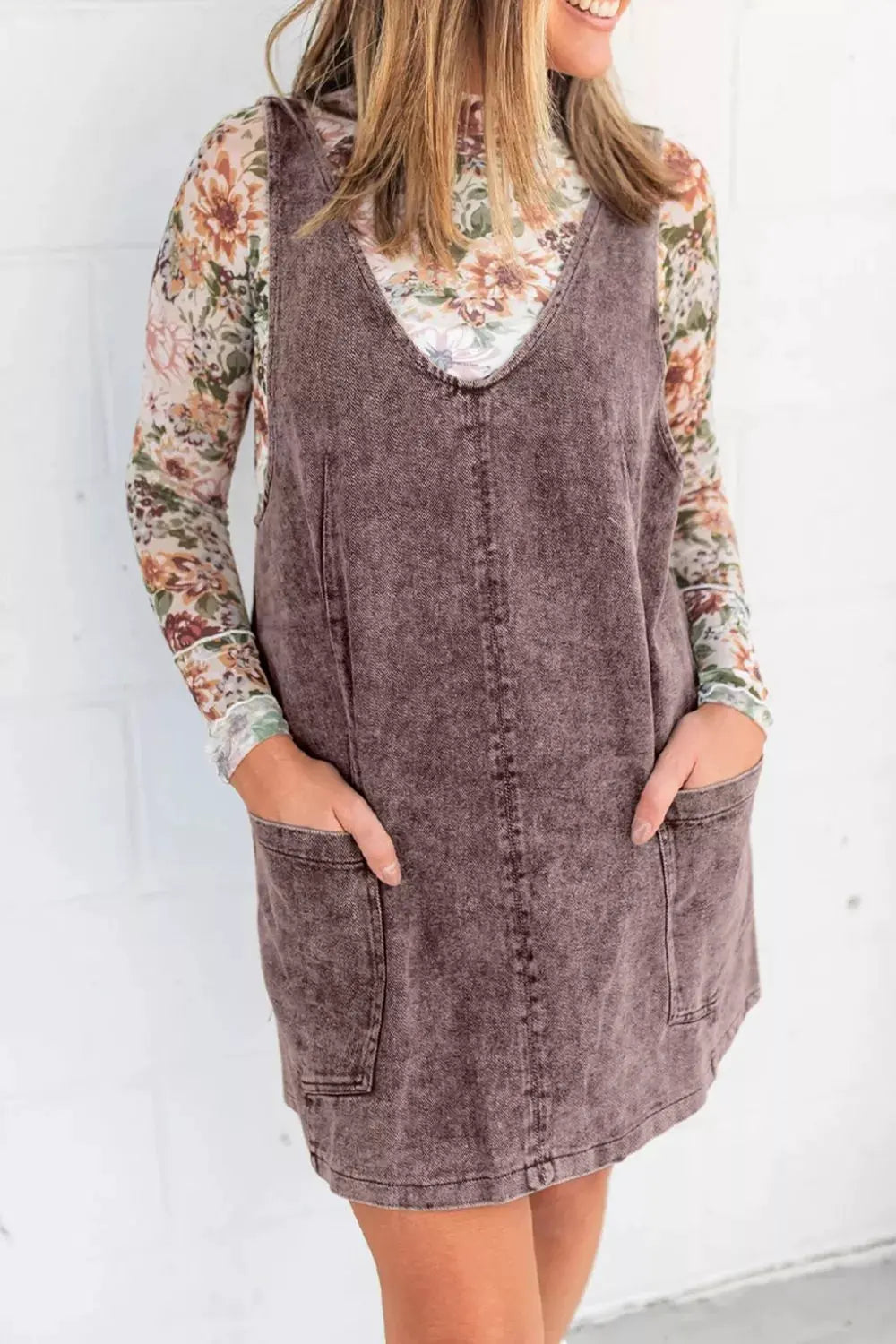 Vintage Wash Denim Overall Dress by Partner Label
