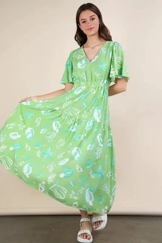 VERY J Printed V-Neck Resort Midi Dress by Very J