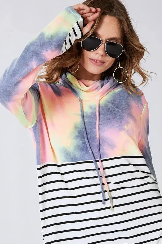 BiBi Tie Dye French Terry Cowl Neck Top by BiBi
