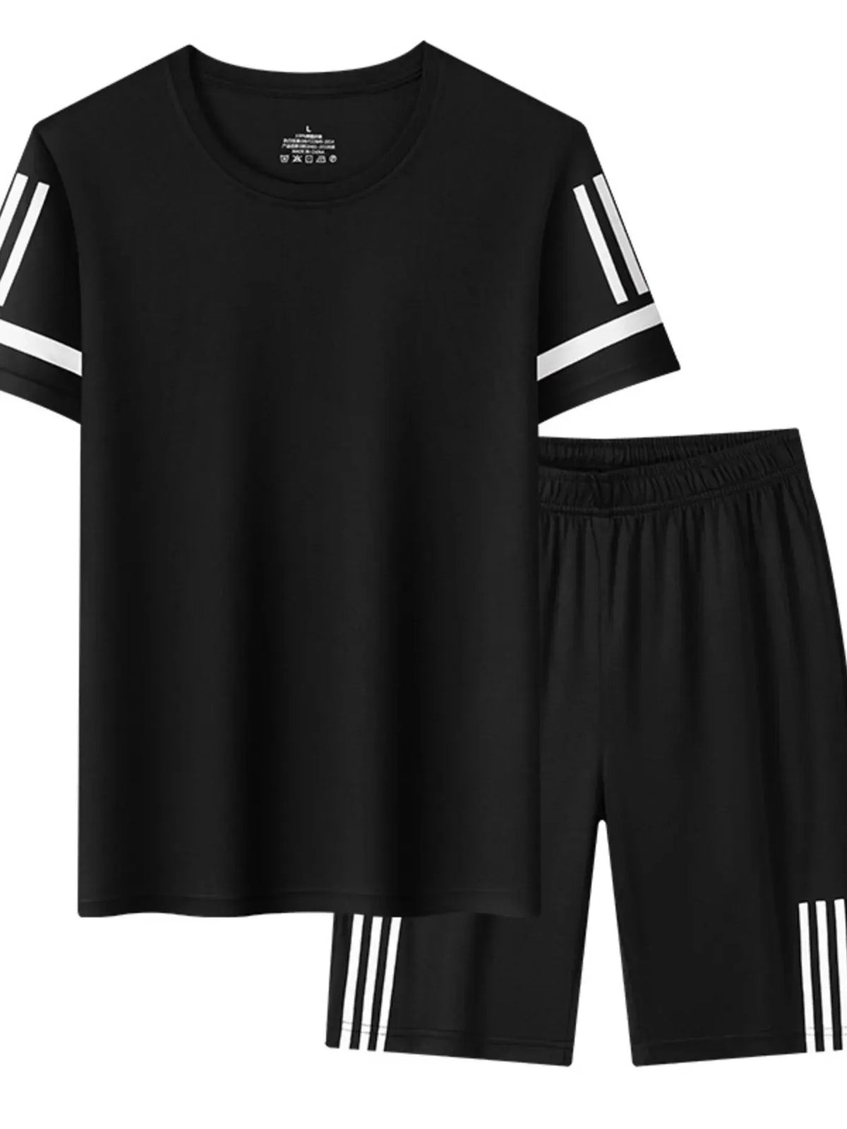 Men's Plus Size Round Neck Short Sleeve Top and Shorts Set by Trendsi