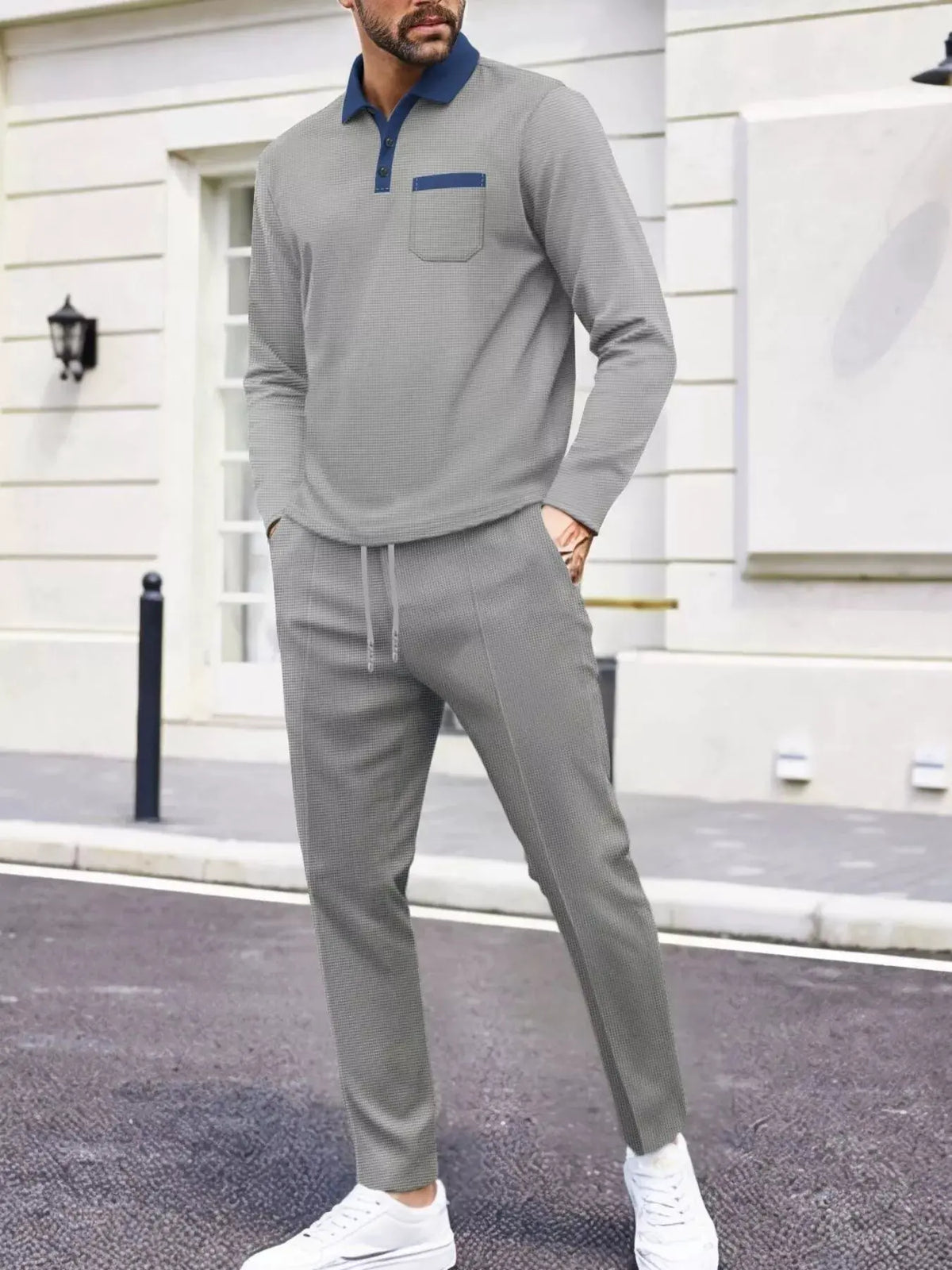 Men's Full Size Long Sleeve Top and Pants Set Plus Size by Trendsi