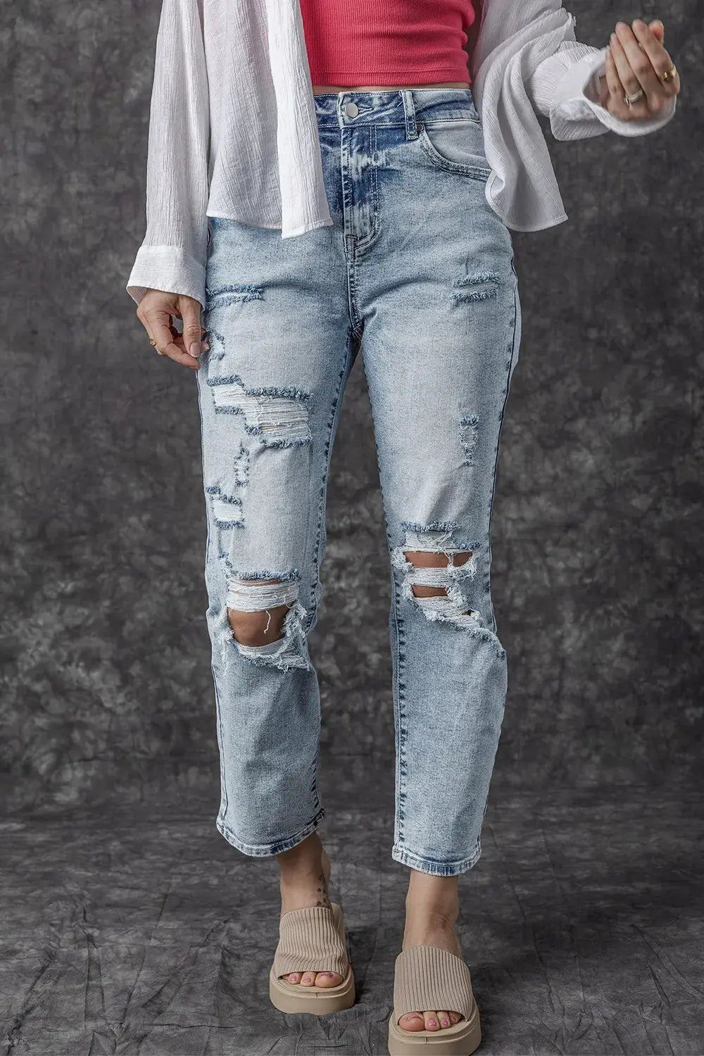 Distressed High Waist Jeans by Partner Label