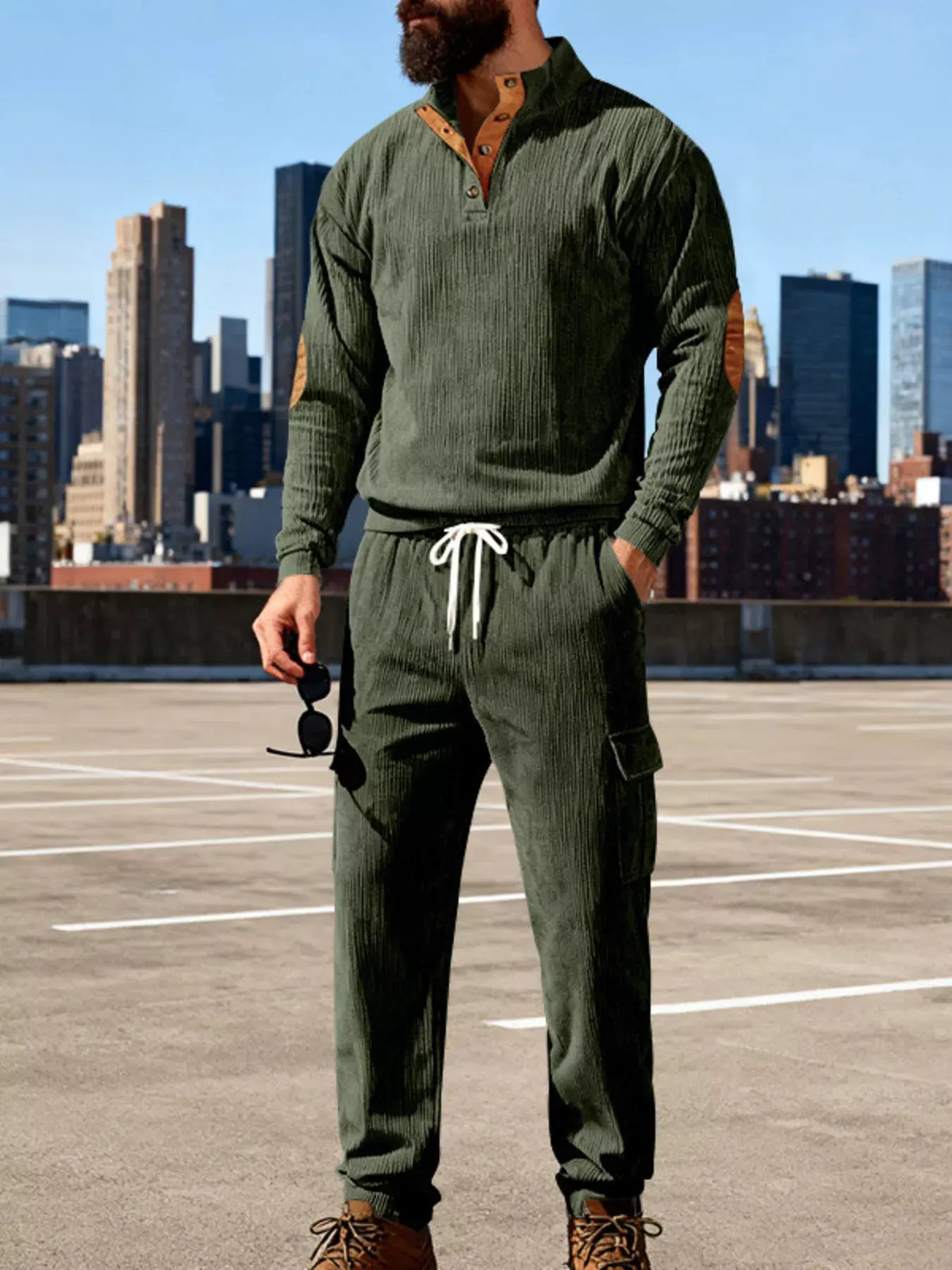 Men's Full Size Casual Button Detail Top and Pants Set Plus Size by Trendsi