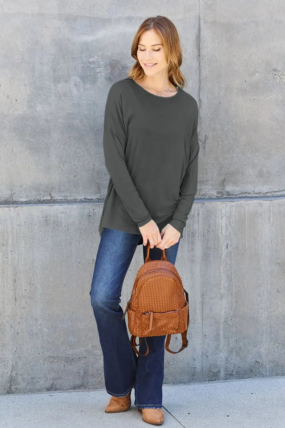 Basic Bae Full Size Round Neck Dropped Shoulder T-Shirt by Basic Bae