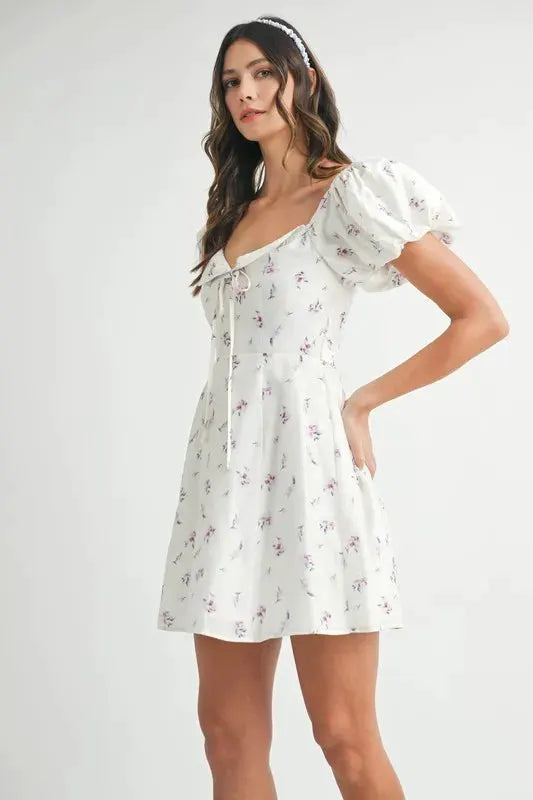 MABLE Floral Print Puff Sleeve Mini Dress by MABLE