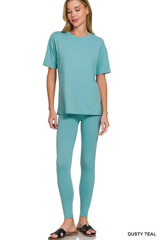Zenana Brushed Dty Microfiber Short Sleeve Top and Pants Loungewear Set by Zenana