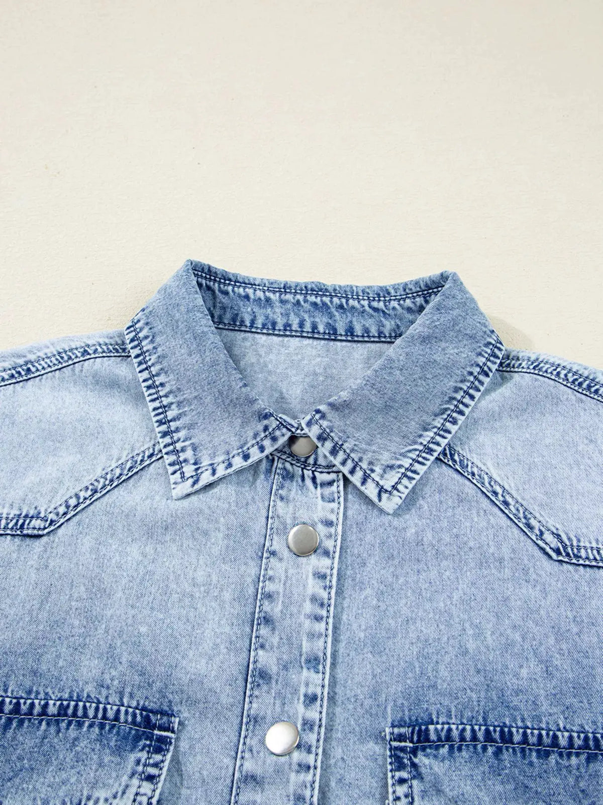 Chest Pocket Raw Hem Denim Loose Shirt Dress by Partner Label
