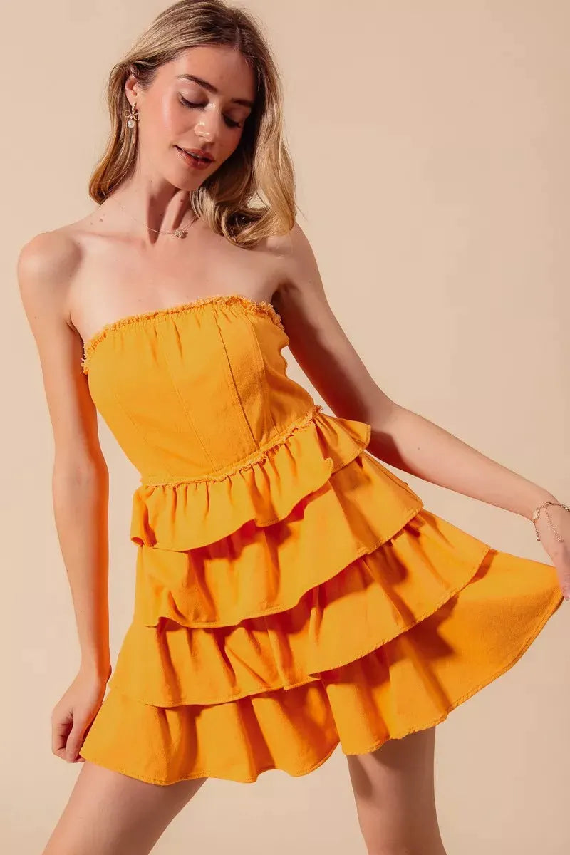 SO ME Strapless Ruffle Layered Game Day Cheer Up Dress by SO ME