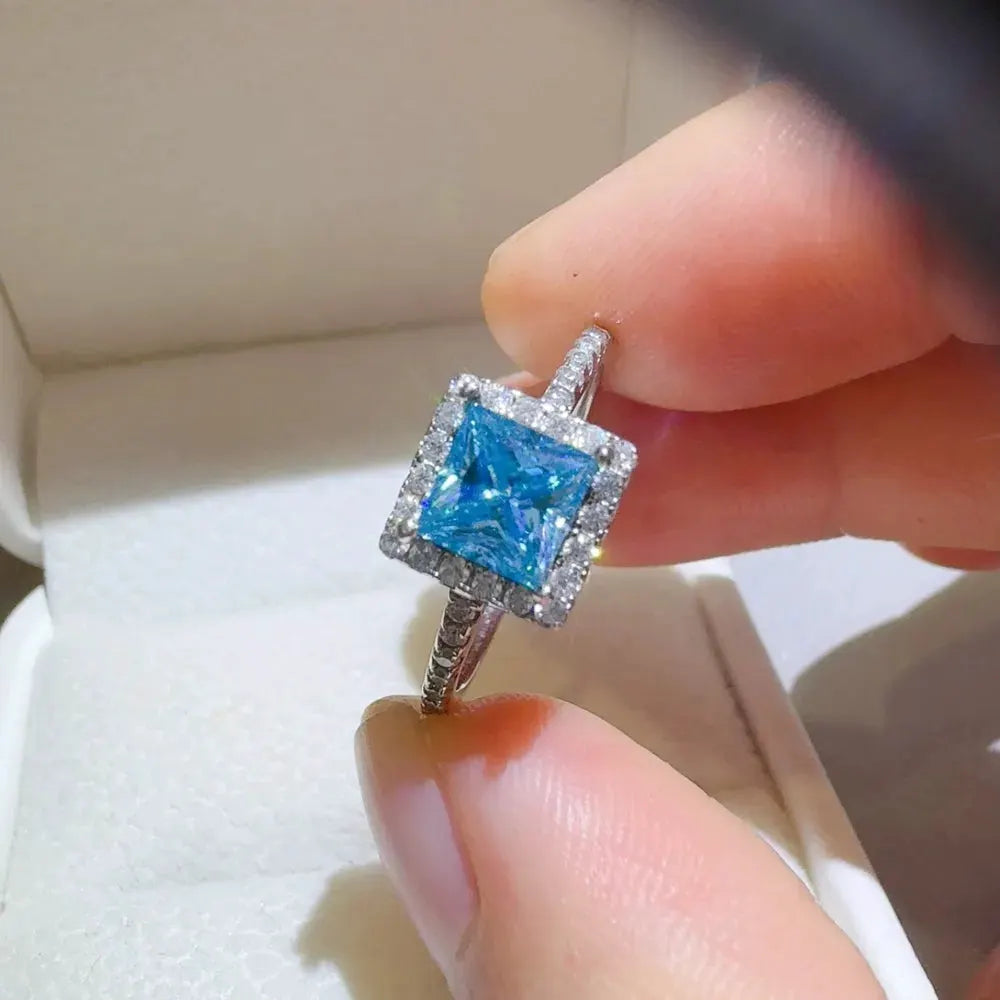 2 Carat Moissanite 925 Sterling Silver Square Shape Ring by Partner Label