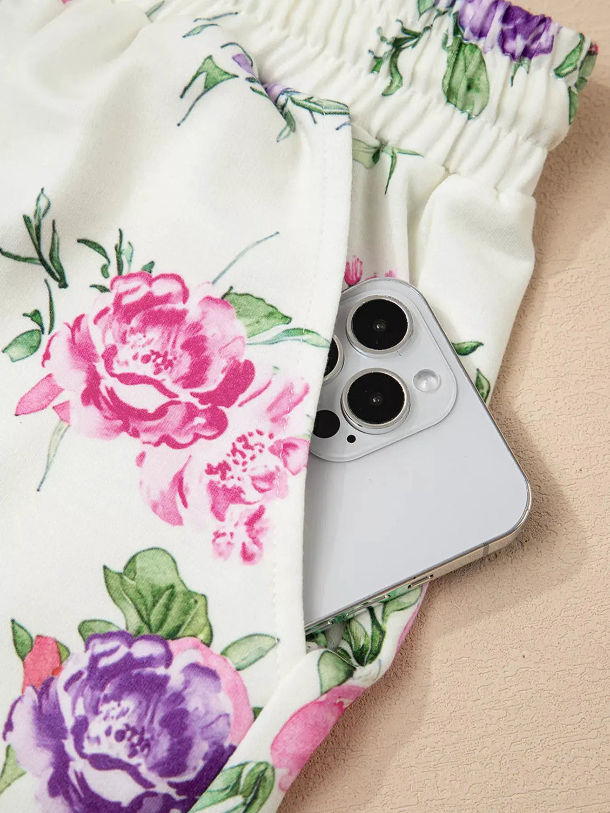 Floral Print Round Neck Top and Drawstring Pants Lounge Set by Partner Label