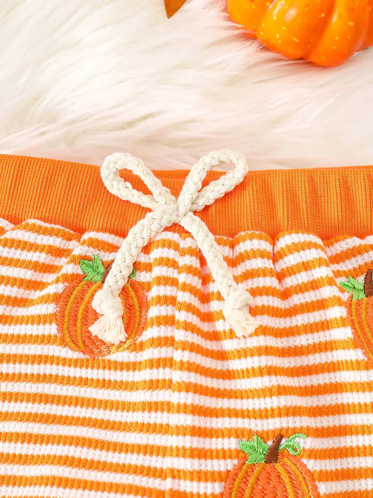 Children's Halloween Pumpkin Striped Long Sleeve Pajama Set by Trendsi