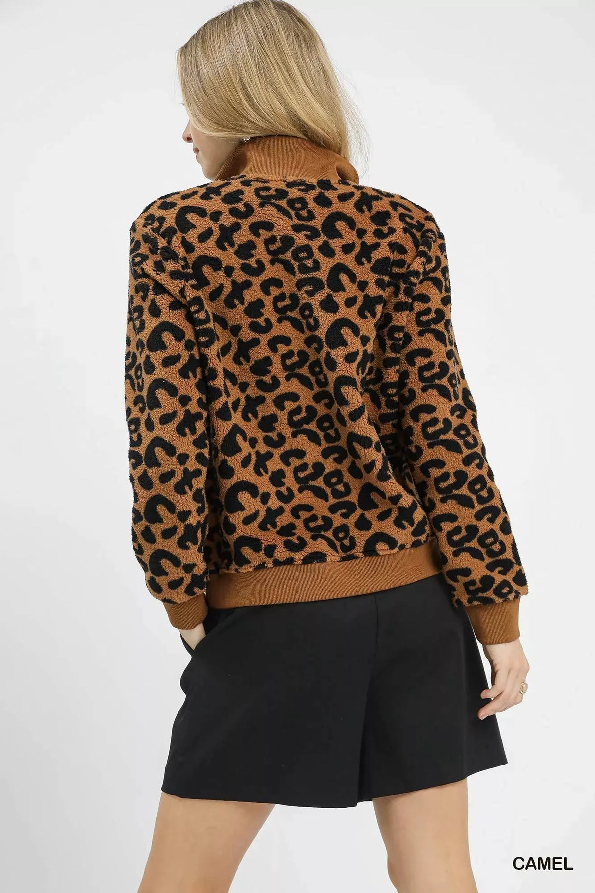 Umgee Leopard Print Quarter-Zip Sweatshirt by Umgee