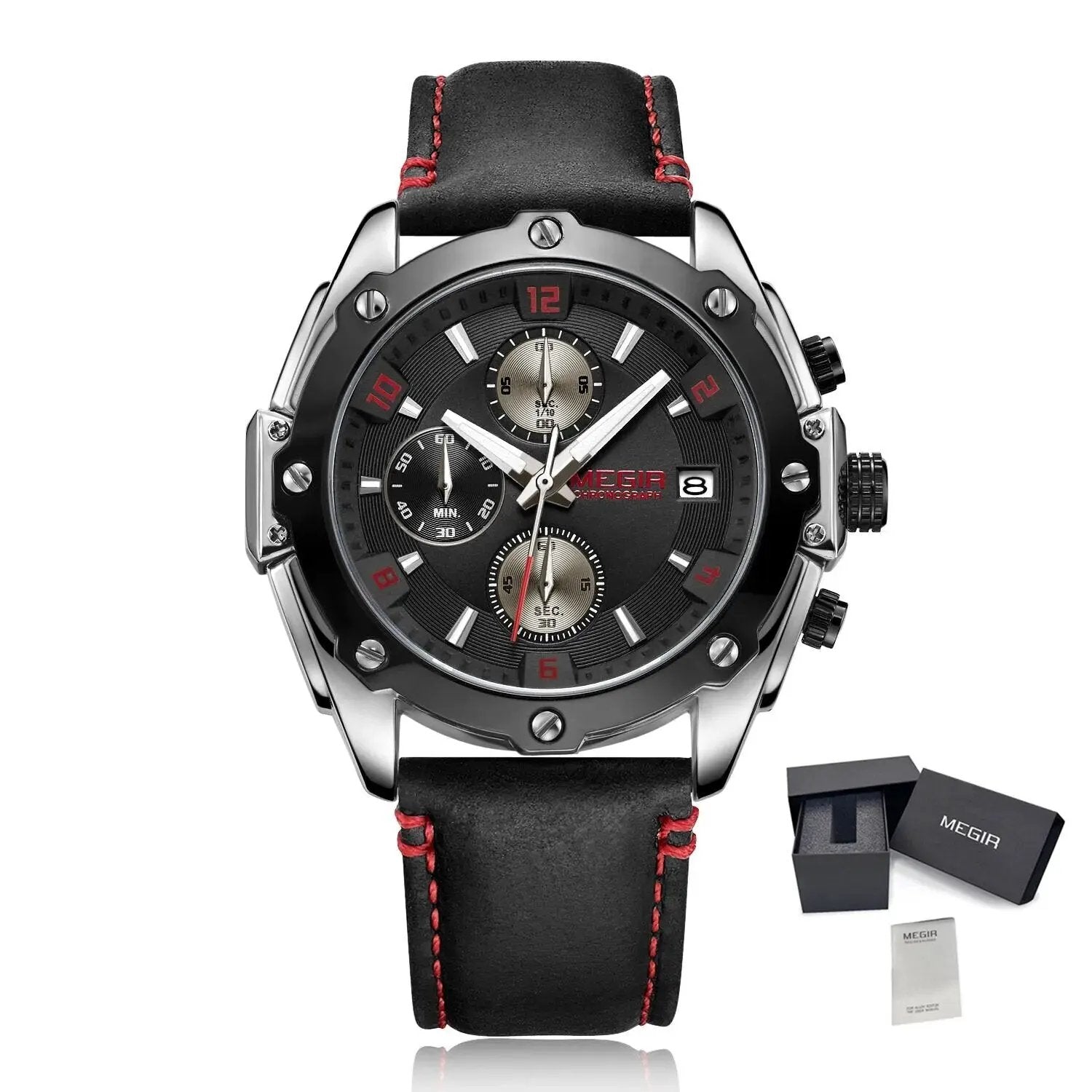 MEGIR Chronograph Men Business Watch Leather Strap Quartz Military Watch Clock Waterproof Date Clock Wristwatch Relogio Masculino 2074 by MEGIR WATCH GROUP