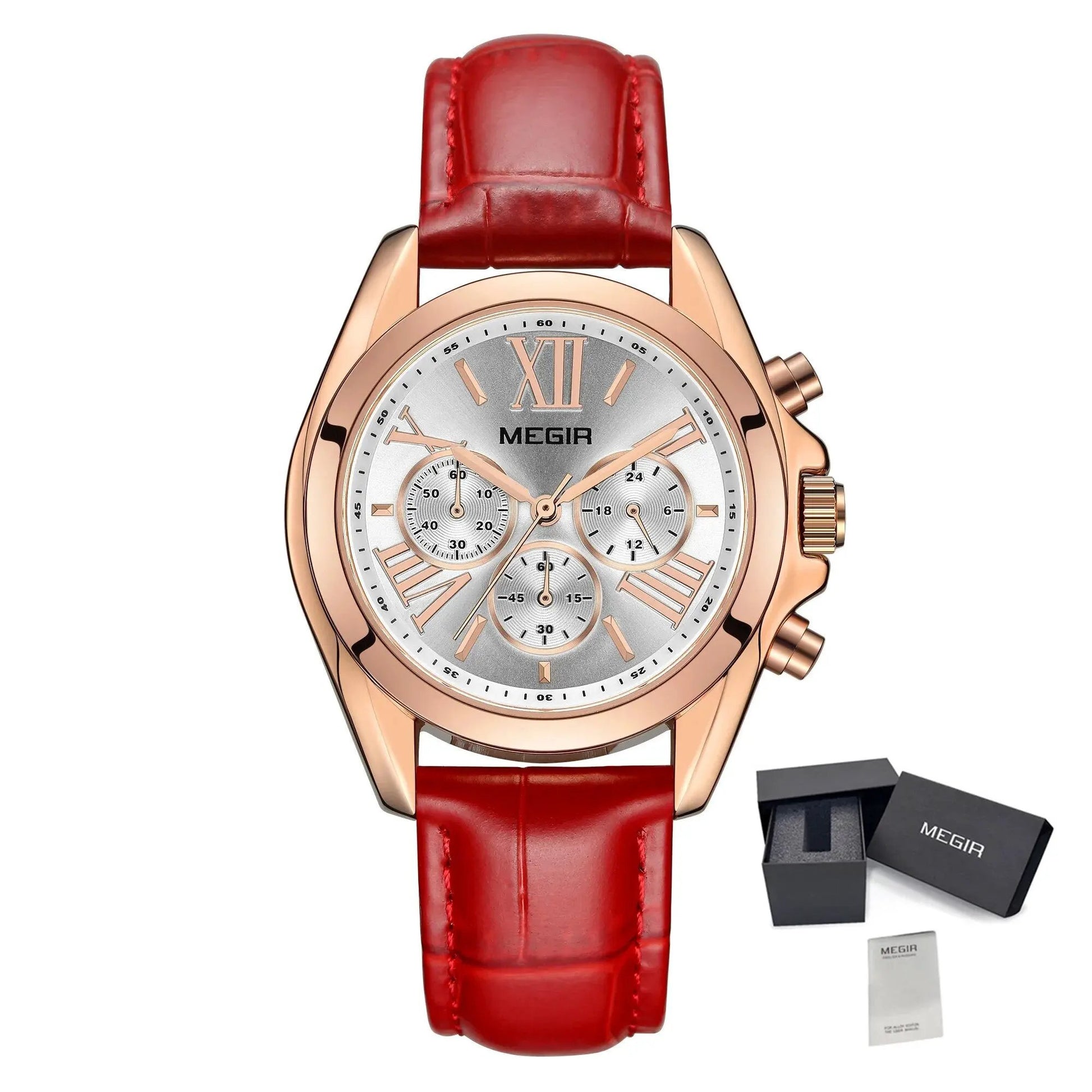 MEGIR Watches for Women Luxury Ladies Wristwatch Leather Waterproof Elegant Dress Quartz Chronograph Female Clock 24-hour 2114 by MEGIR WATCH GROUP