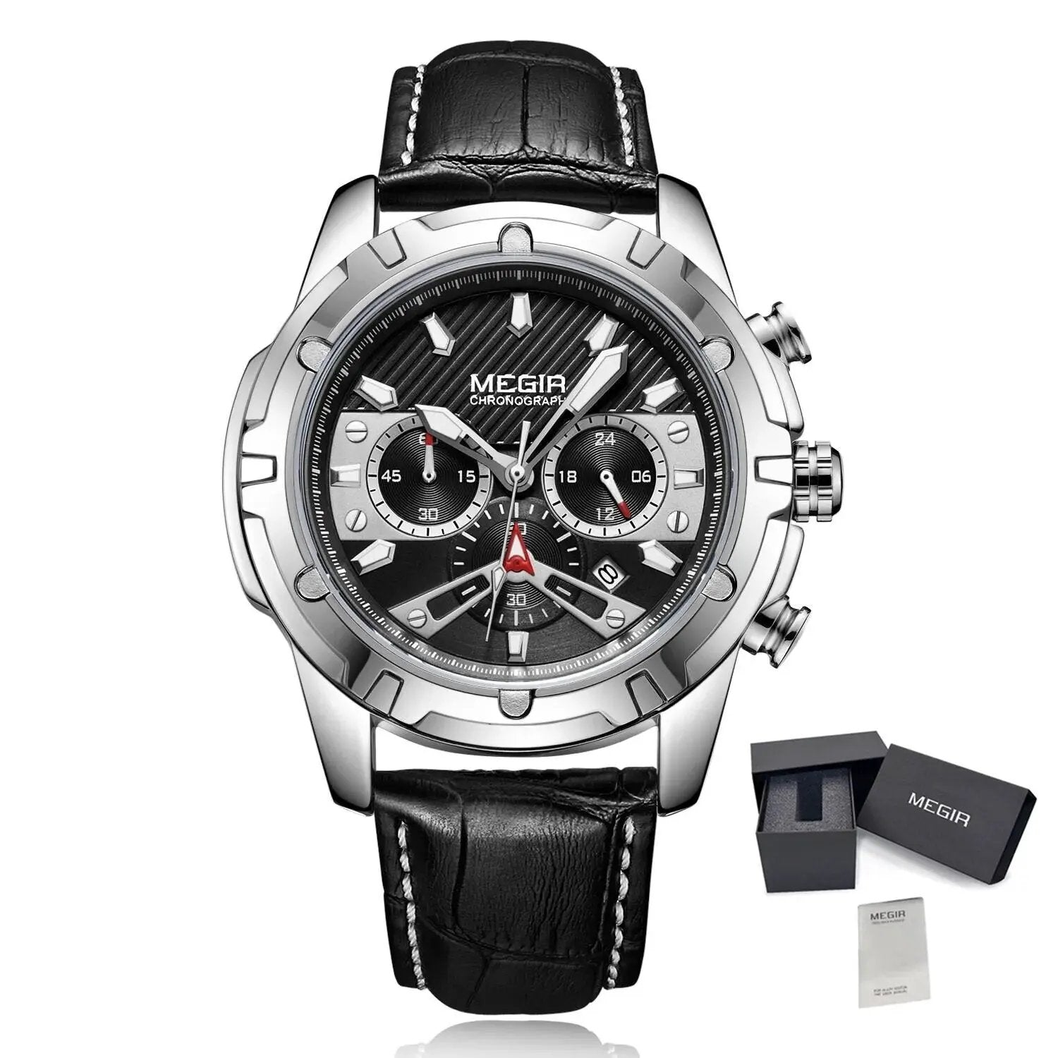 MEGIR Luxury Men Sport Watches Leather Military Quartz Wristwatch Waterproof Man Chronograph Clock 24 hour Montre Homme 2102 by MEGIR WATCH GROUP