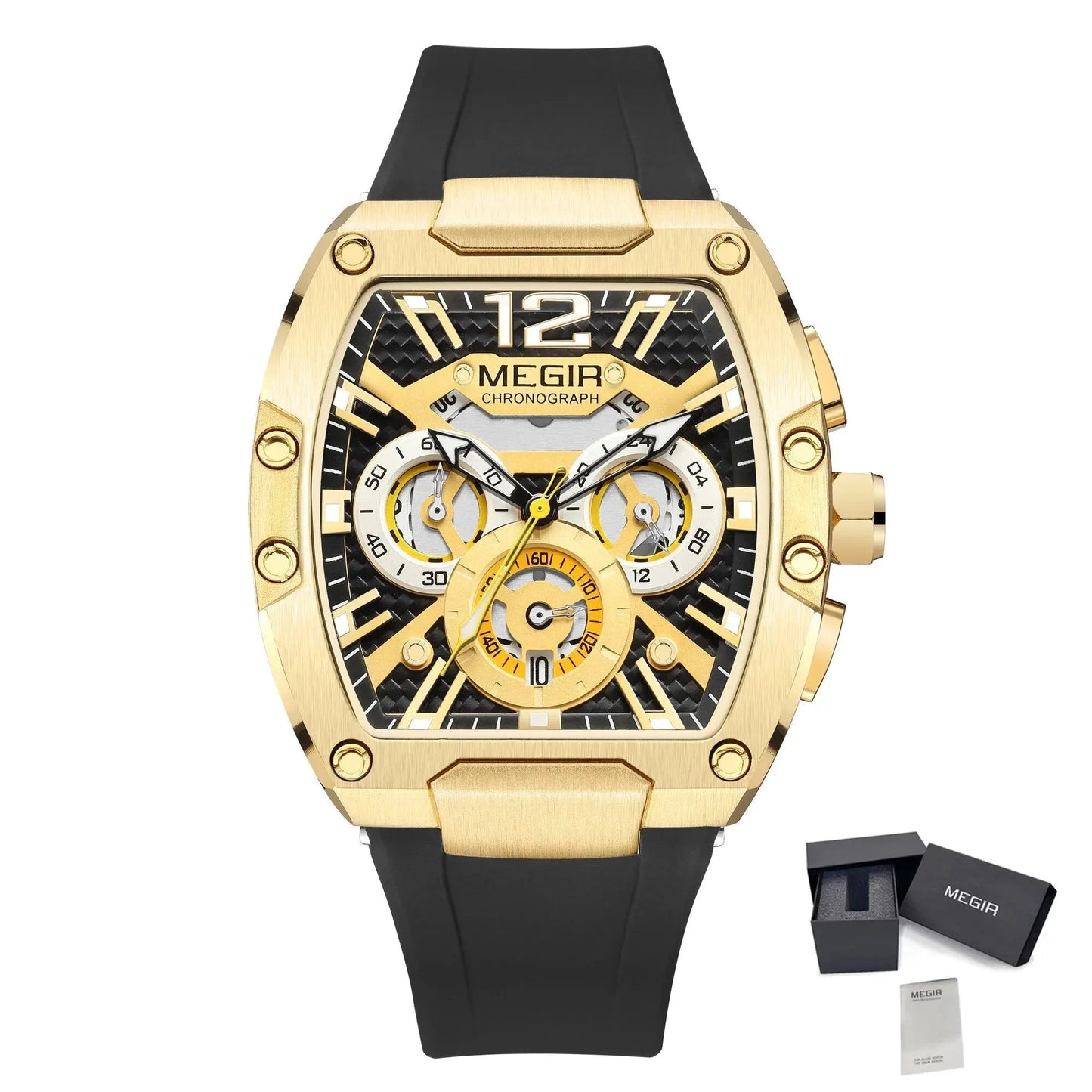 MEGIR Chronograph Luxury Sport Quartz Watch Men Waterproof Luminous Silicone Casual Big Dial Wristwatch Auto Date Reloj Hombre 8112 by MEGIR WATCH GROUP