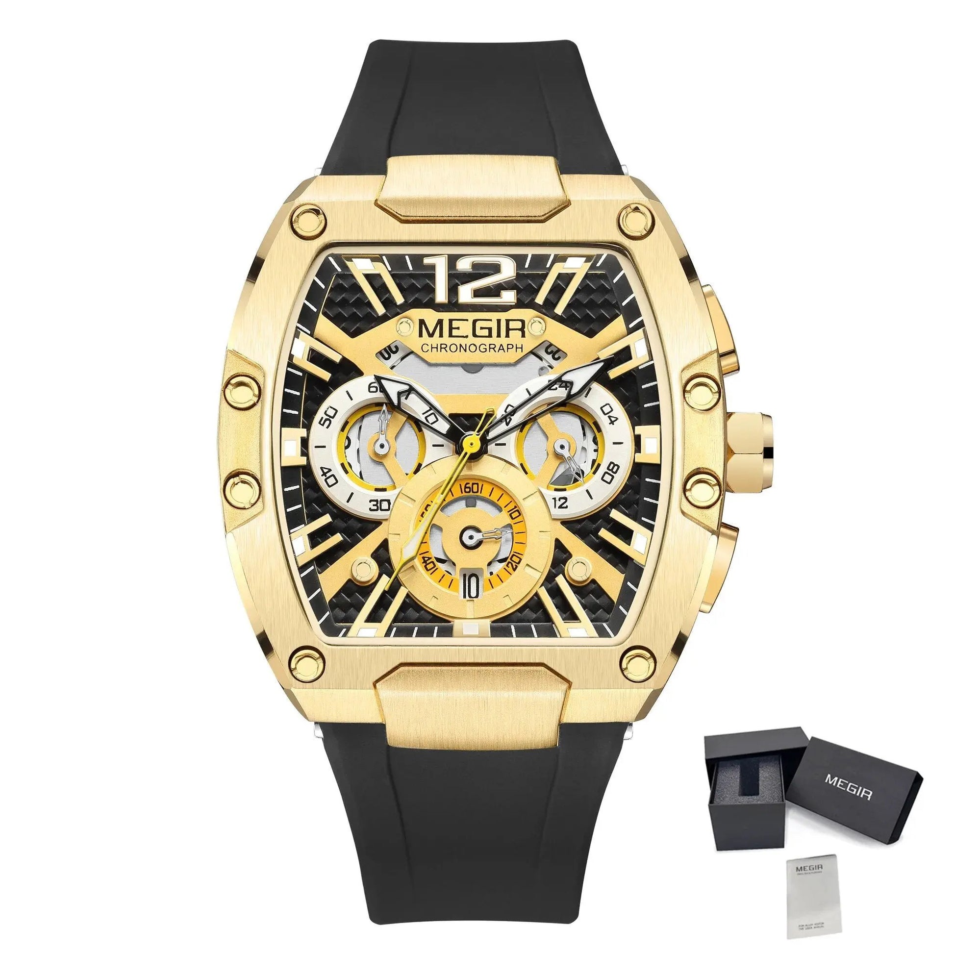 MEGIR Chronograph Luxury Sport Quartz Watch Men Waterproof Luminous Silicone Casual Big Dial Wristwatch Auto Date Reloj Hombre 8112 by MEGIR WATCH GROUP